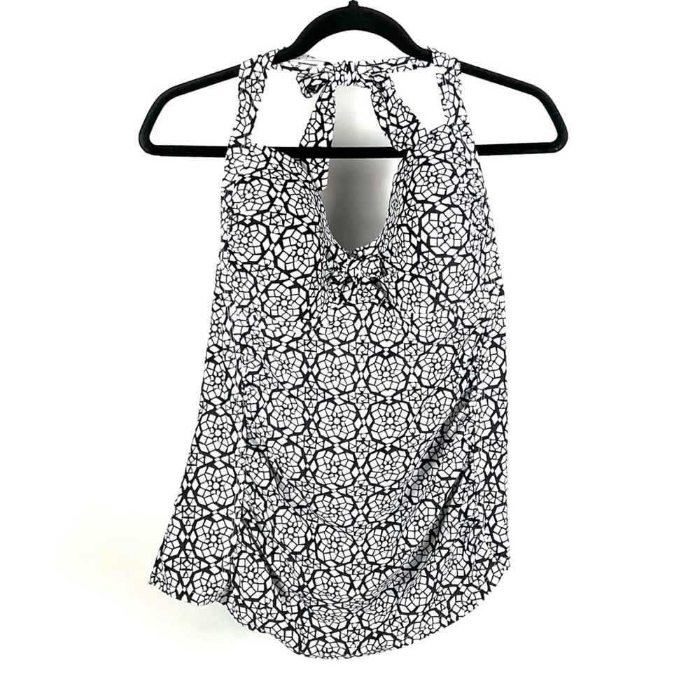 Kona Sol Women's White & Black Geometric Tankini Tie Halter Top - Picture 3 of 5
